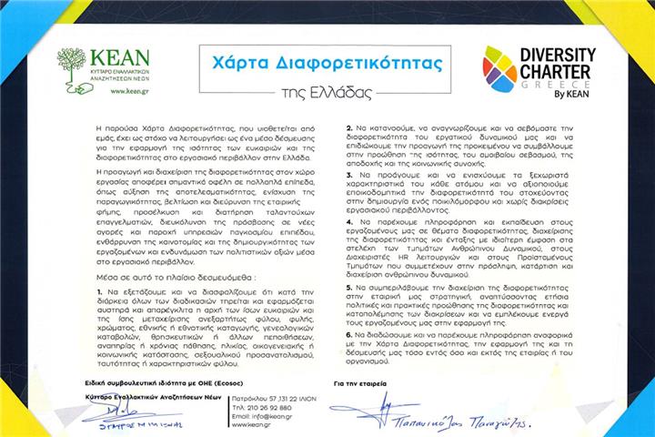 GEFYRA S.A. subscribes to the Diversity Charter of the European Commission