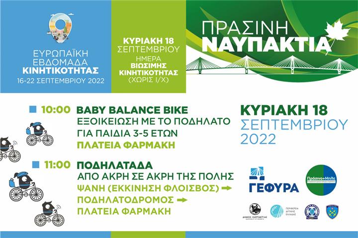 Κυριακή 18/9: Ημέρα βιώσιμης κινητικότητας στη Ναύπακτο  με πρωτοβουλία της ΓΕΦΥΡΑ Α.Ε.