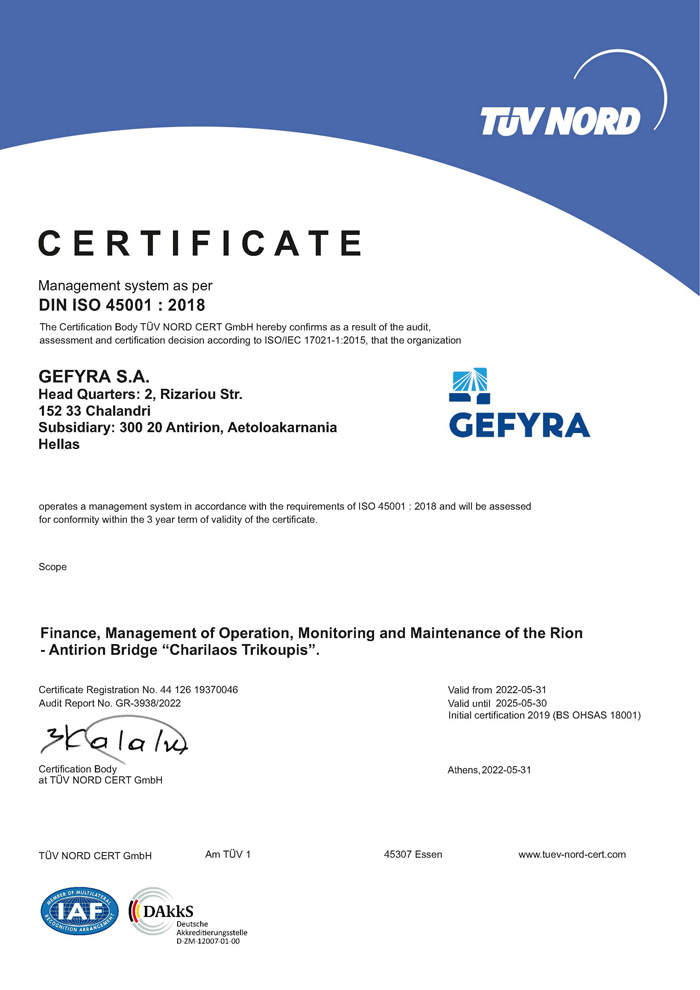 ISO 45001:2018  GEFYRA S.A.